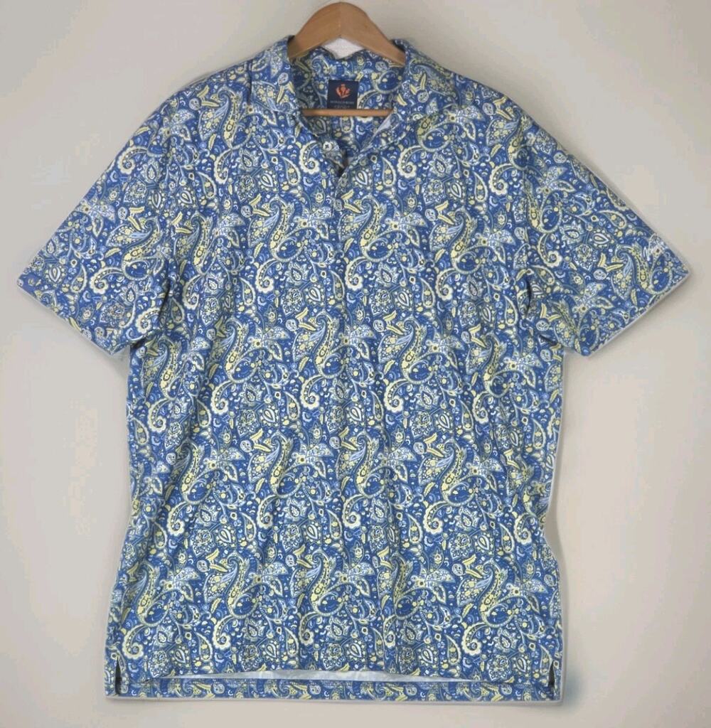 Donald Ross Sport Mens XL Paisley GolfPolo Shirt Blue Yellow Performance Stretch